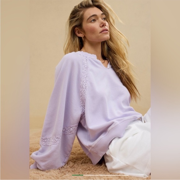 Aerie Hey Crochet Lavender Sweatshirt with Lace Detail - Picture 4 of 9